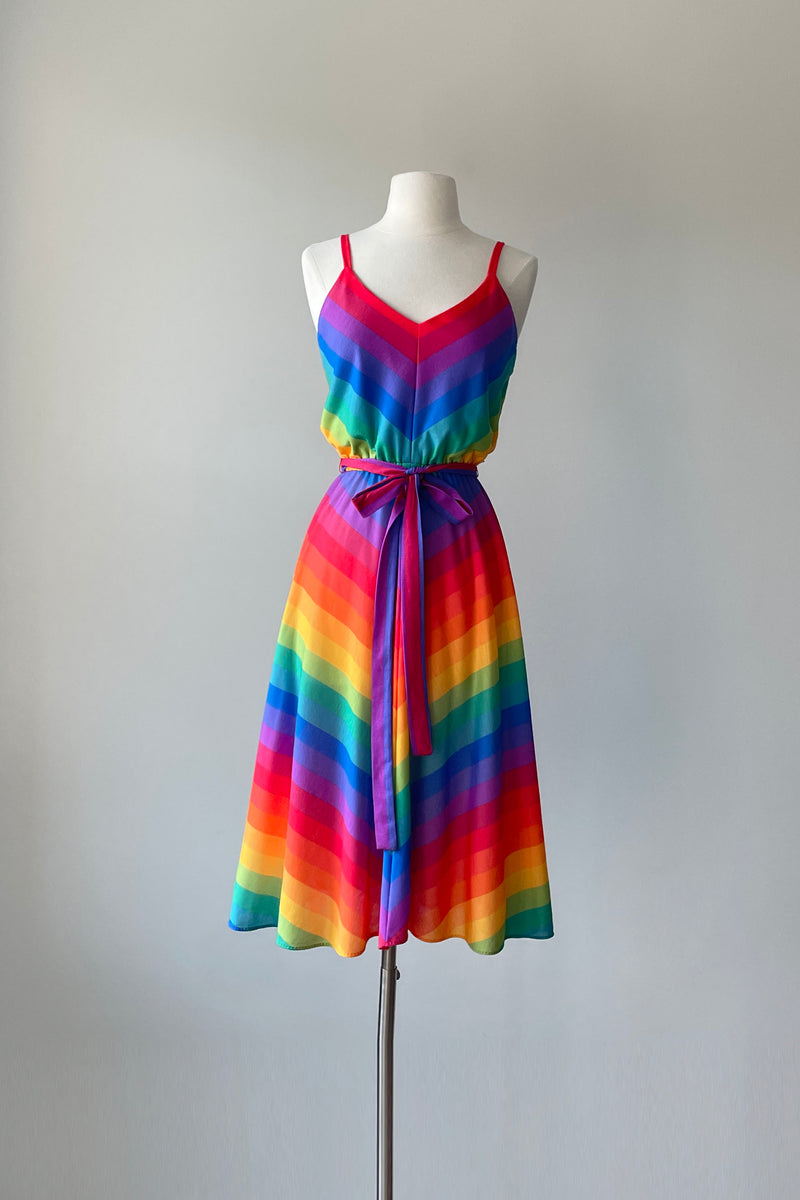 1980s Rainbow Stripe Sun Dress by Lanz | S/M
