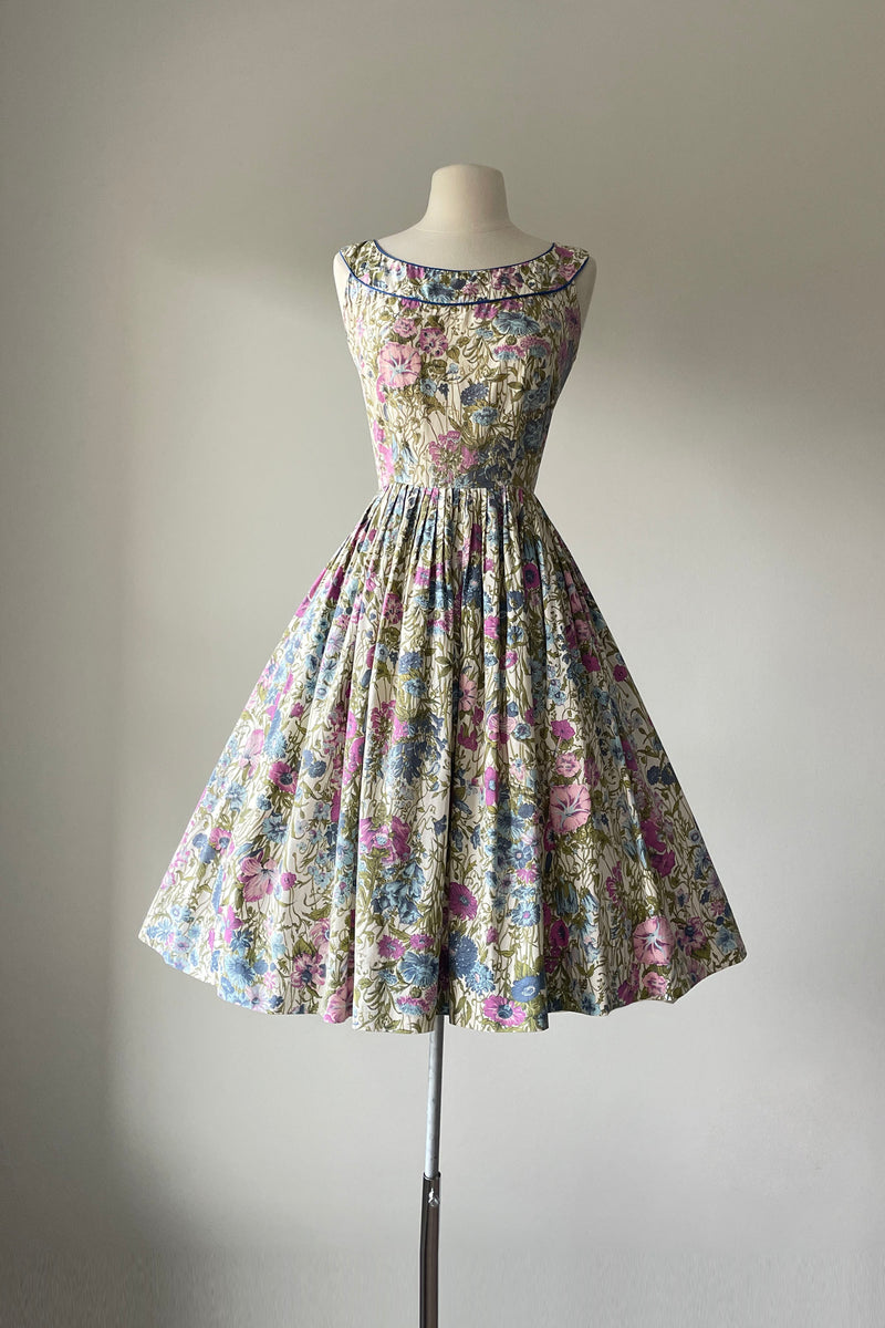 Darling 1950s Cotton Wildflower Print Dress | SMALL