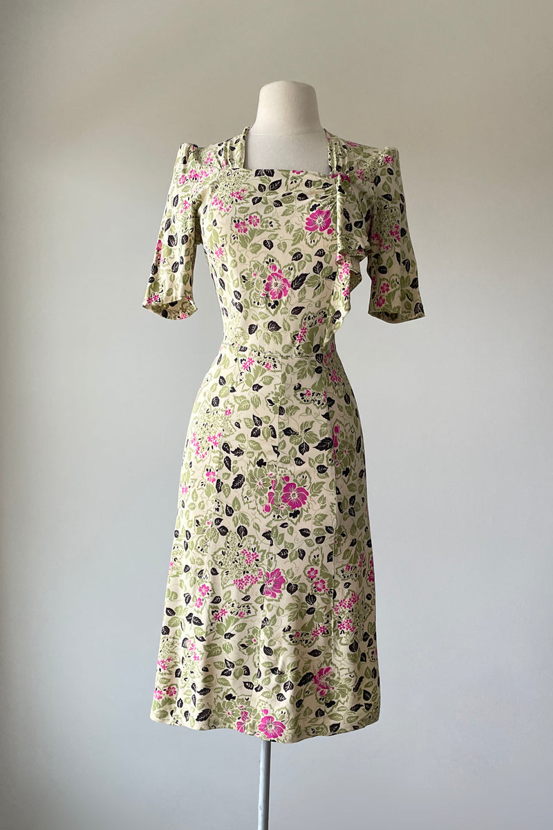 1940s Floral Grapevine Print Dress XS/S Mill Street Vintage