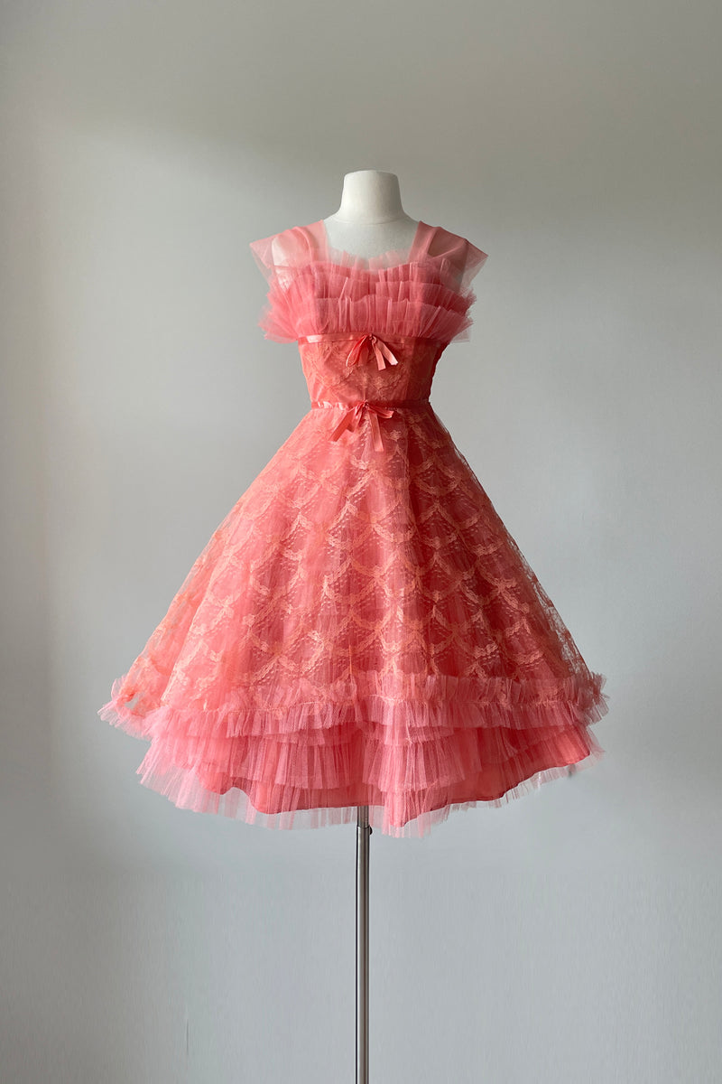 Vintage 1950s Autumn Rose Tulle Gown
