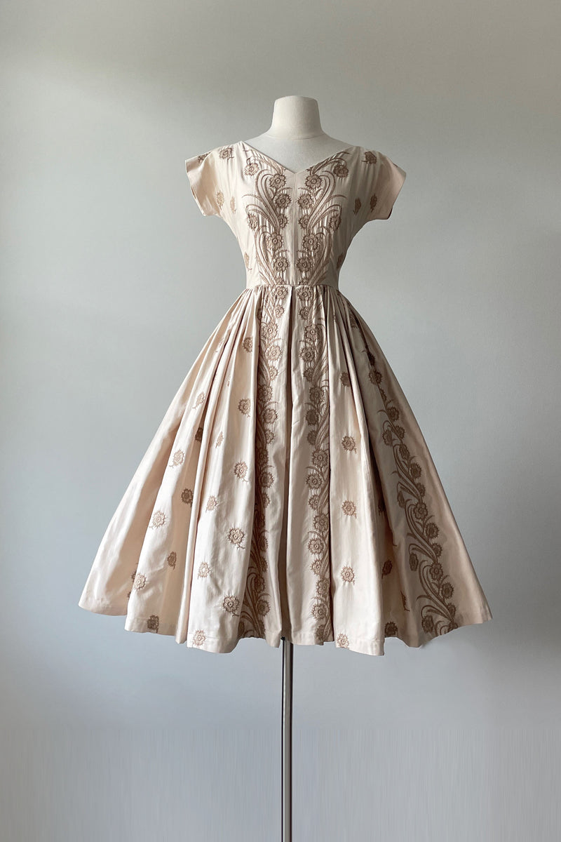 1950s Red Embroidered Dress by Anne Fogarty | XS/S