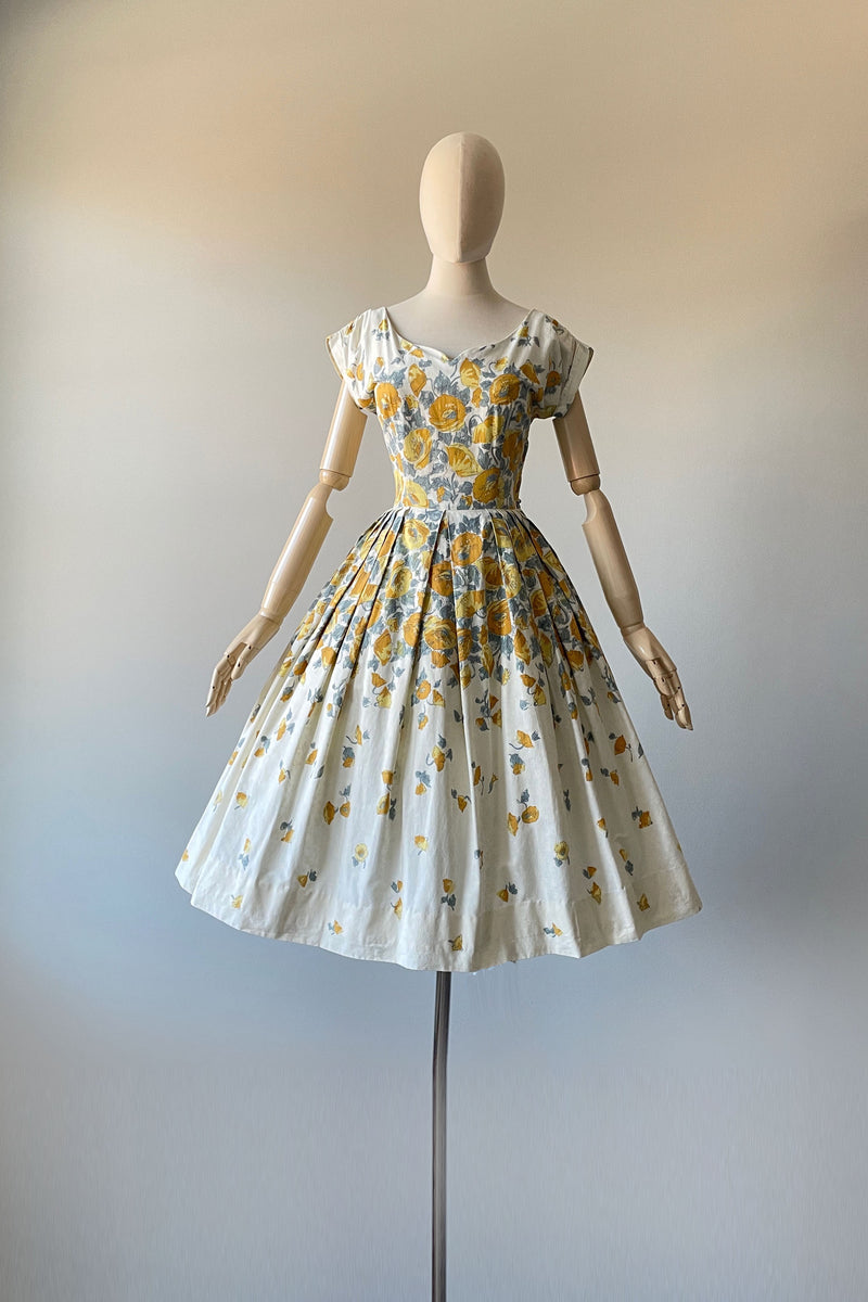 Vintage 1950s Beige Garden Floral Print Dress by Kay Windsor | XS/S main image 0