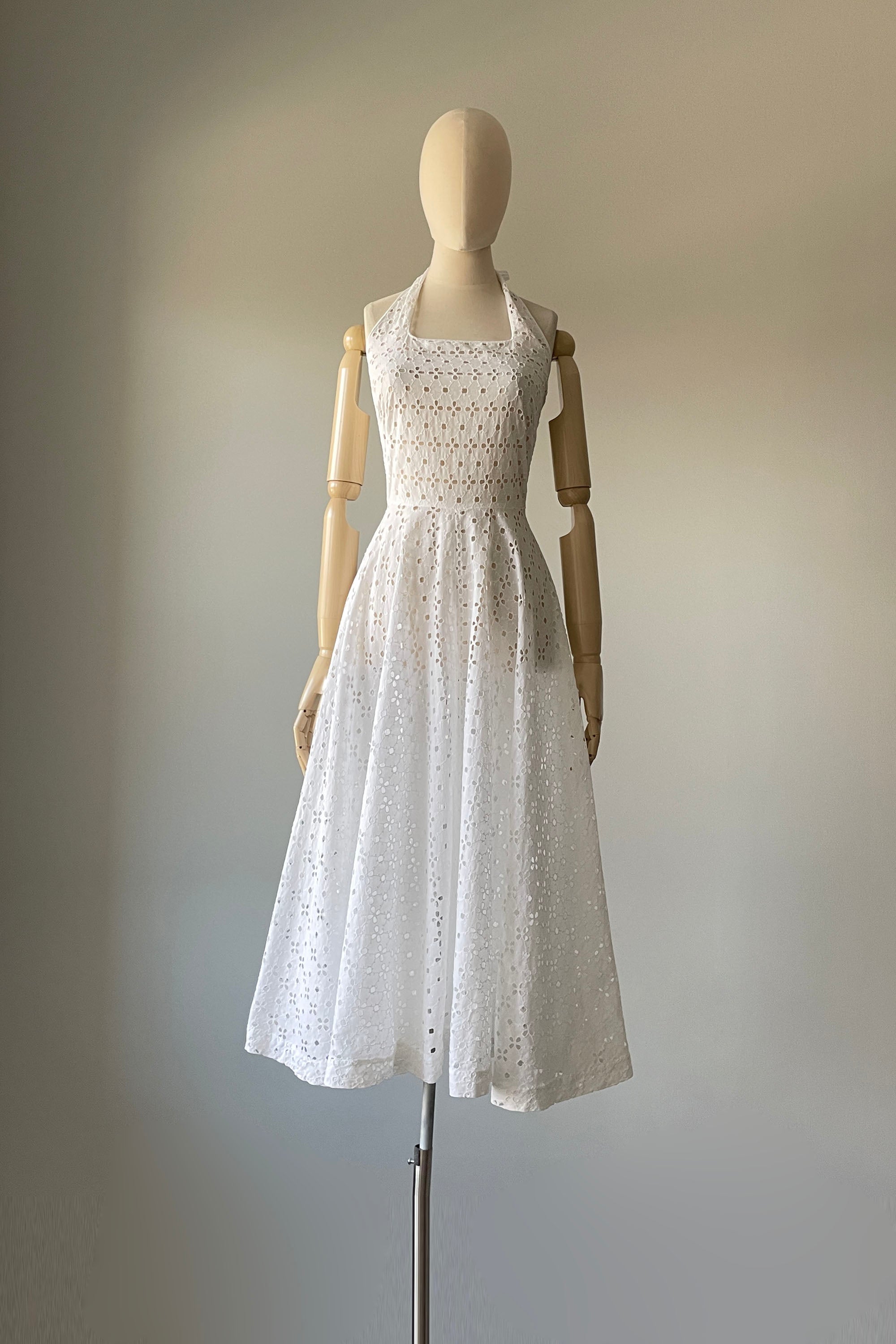 1950s White Eyelet Lace Halter Dress | XS Mill Street Vintage 1950s White Eyelet Lace Halter Dress | XS Mill Street Vintage