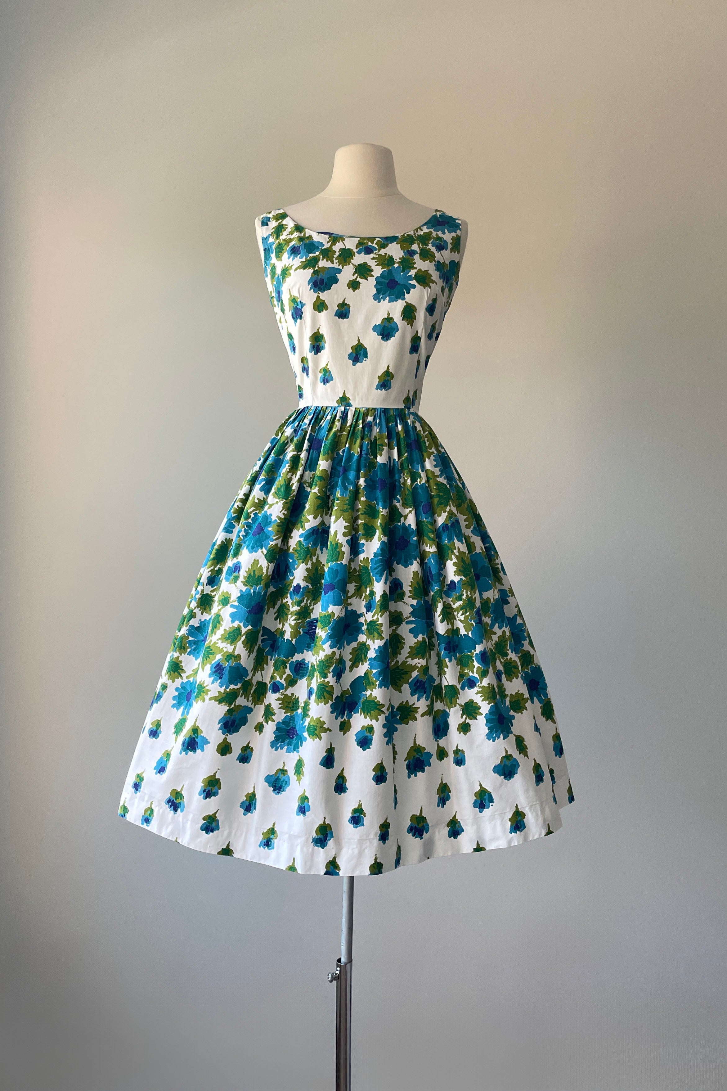 1950s White Blue Floral Dress | MEDIUM Mill Street Vintage 1950s White Blue Floral Dress | MEDIUM Mill Street Vintage