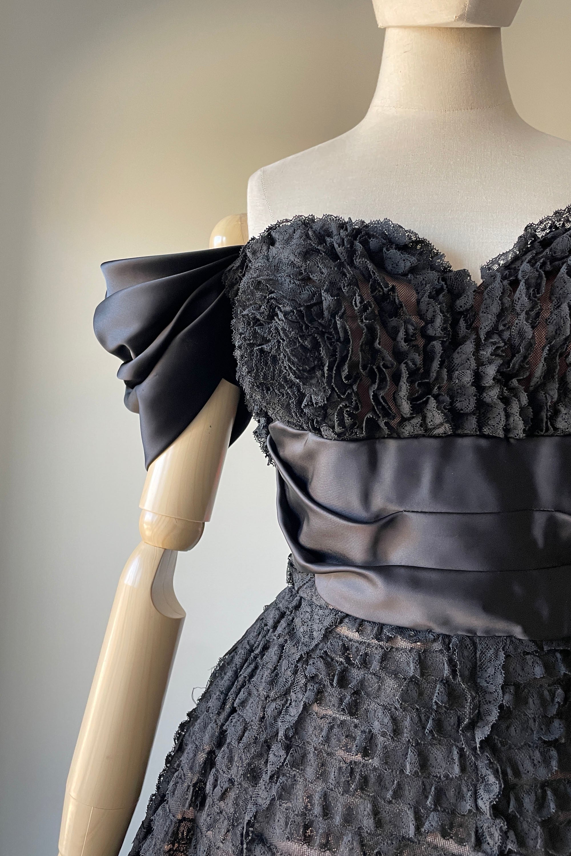 1950s Black Lace Tulle Dress by Seymour Jacobson | XS/S Mill Street Vintage 1950s Black Lace Tulle Dress by Seymour Jacobson | XS/S Mill Street Vintage