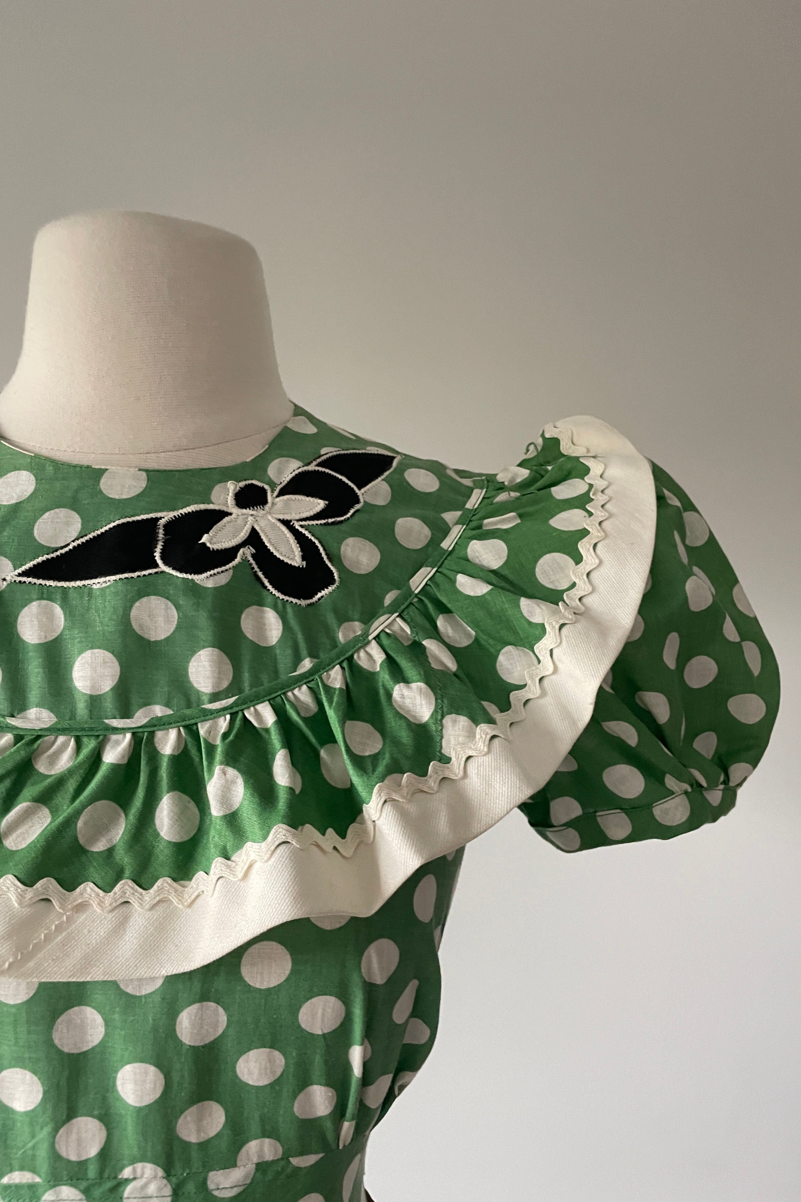 Vintage 1940s Green Polka Dot Puff Sleeves Dress by Vicky Vaughn NWT | Mill Street Vintage Vintage 1940s Green Polka Dot Puff Sleeves Dress by Vicky Vaughn NWT | Mill Street Vintage