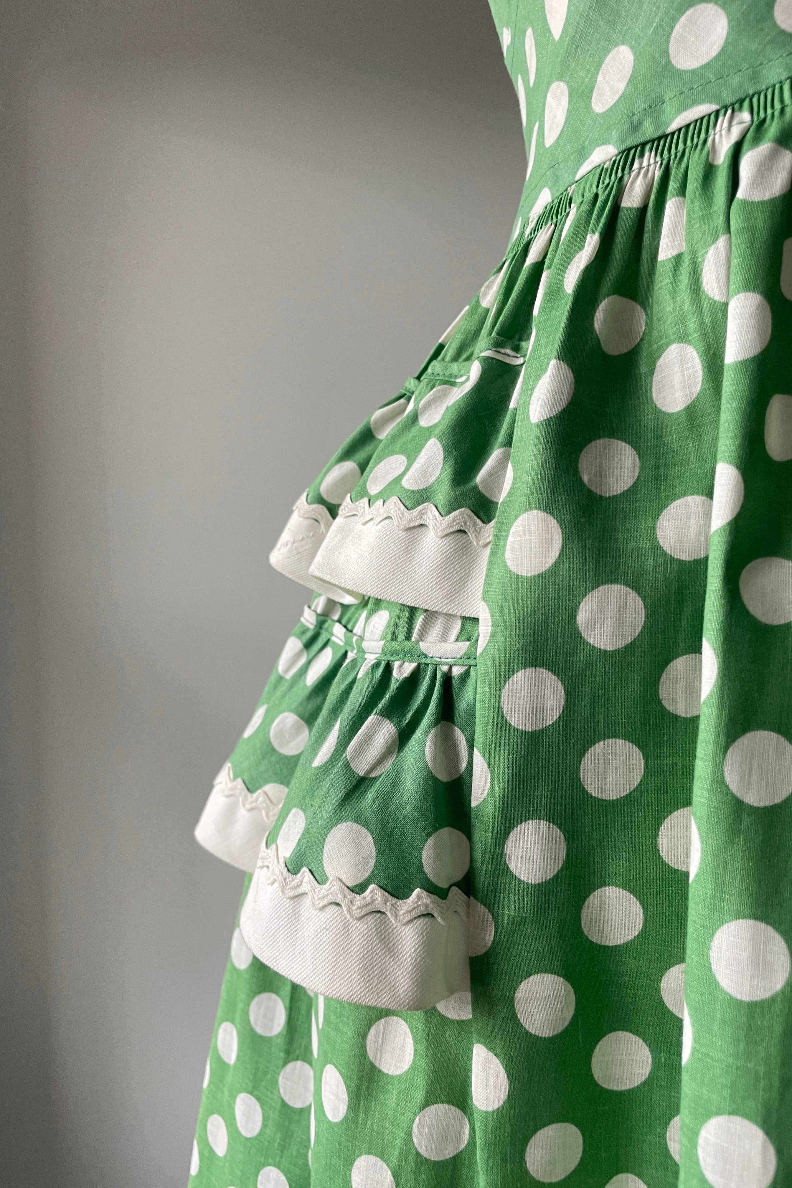 Vintage 1940s Green Polka Dot Puff Sleeves Dress by Vicky Vaughn NWT | Mill Street Vintage Vintage 1940s Green Polka Dot Puff Sleeves Dress by Vicky Vaughn NWT | Mill Street Vintage