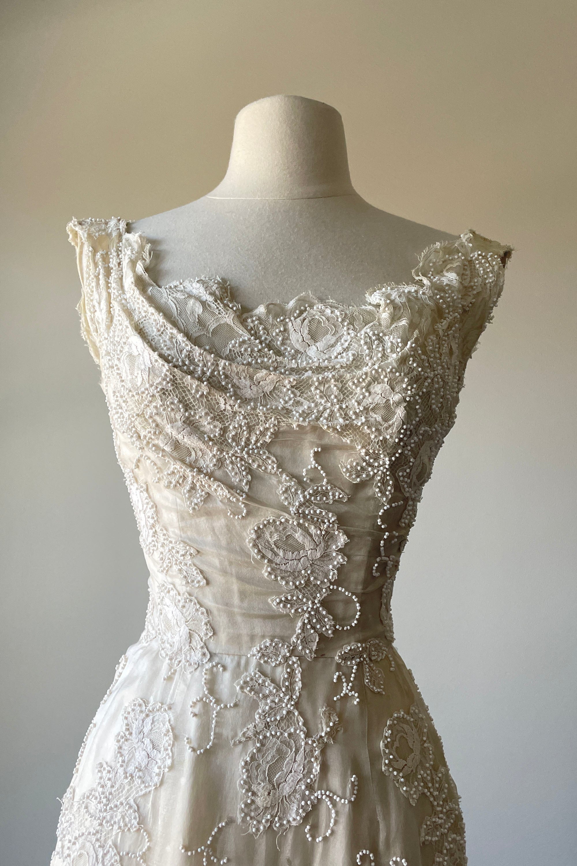 1950s Snowy White Silk Beaded Dress by Ceil Chapman | XS Mill Street Vintage 1950s Snowy White Silk Beaded Dress by Ceil Chapman | XS Mill Street Vintage
