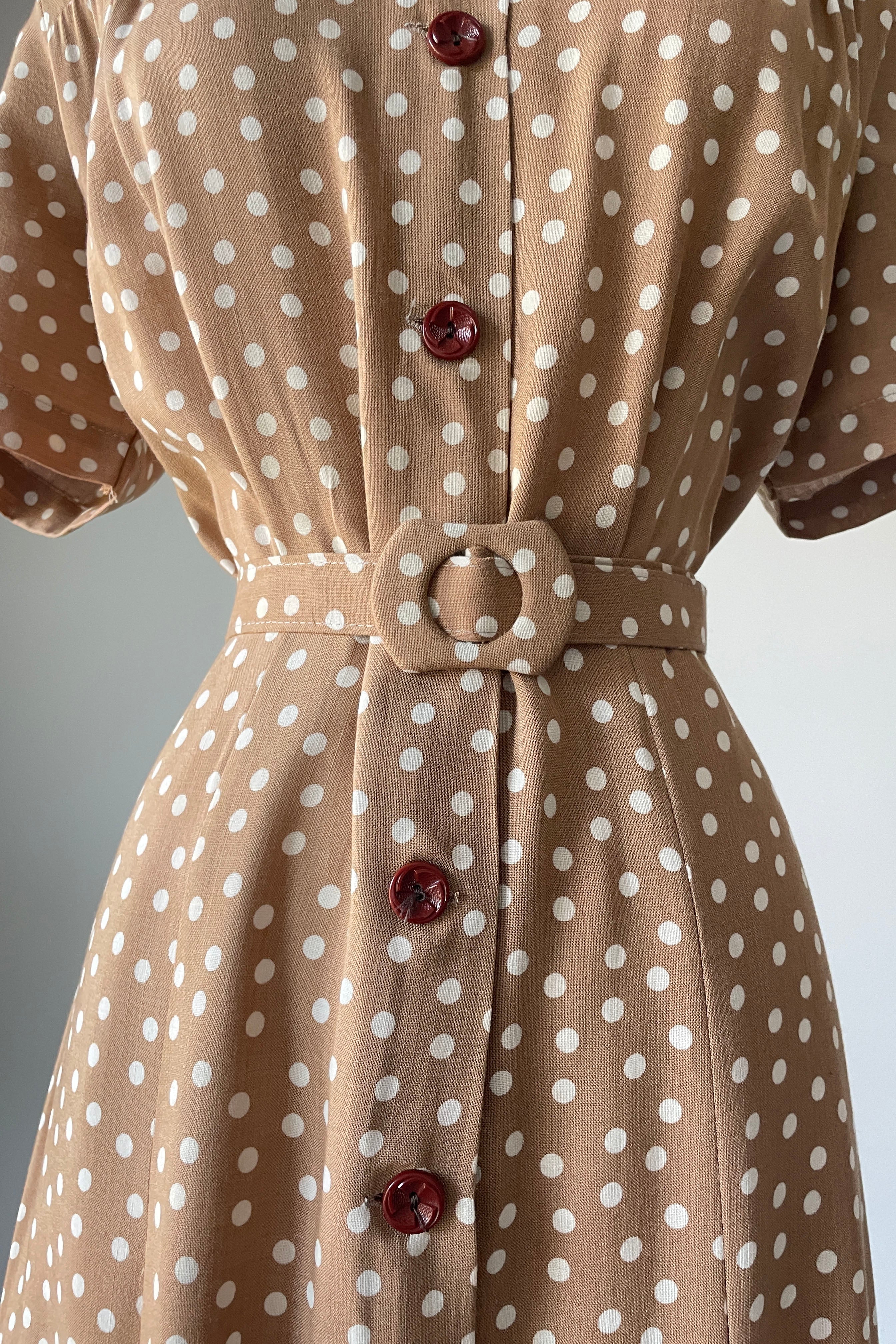 Vintage 1940s Taupe White Polka Dot Dress NWT | 2XL Mill Street Vintage Vintage 1940s Taupe White Polka Dot Dress NWT | 2XL Mill Street Vintage