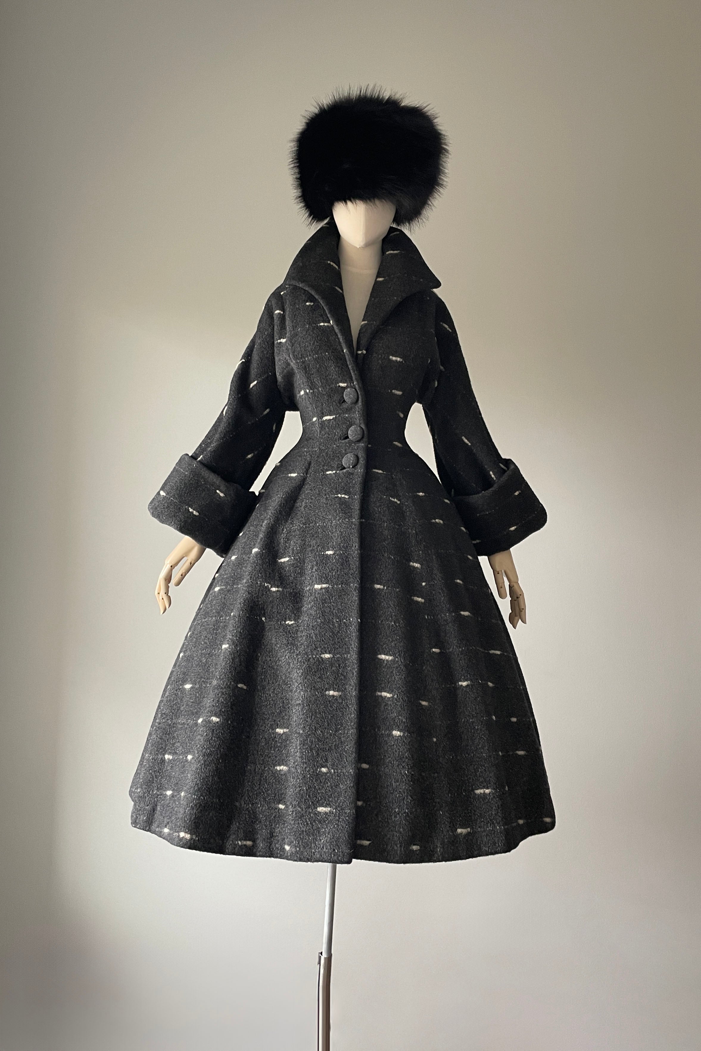 Vintage 1950s Charcoal Deep Gray Wool Princess Coat by Lilli Ann