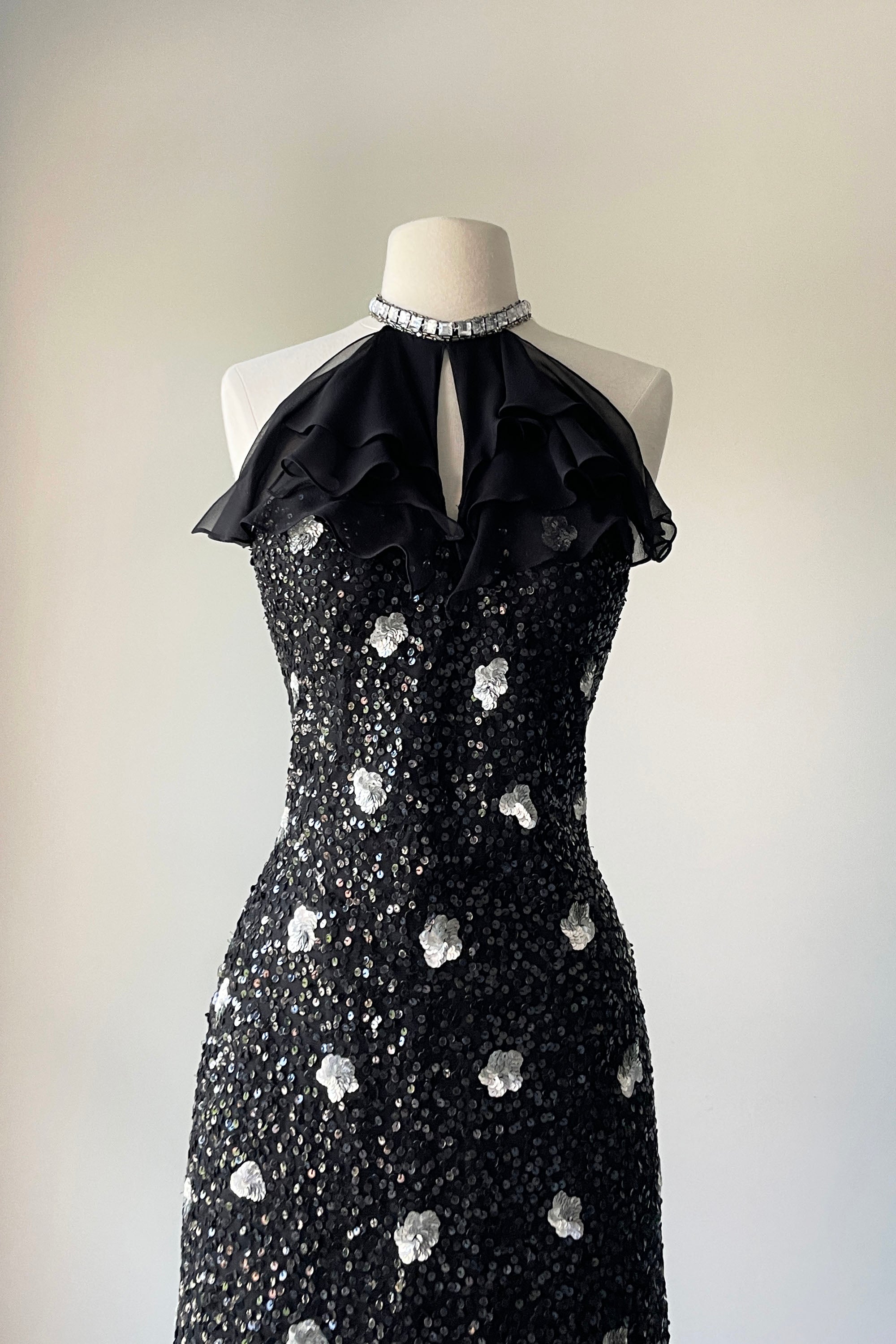 scala black sequin dress SCALA -60330 V-Neck Mini Sequin Dress