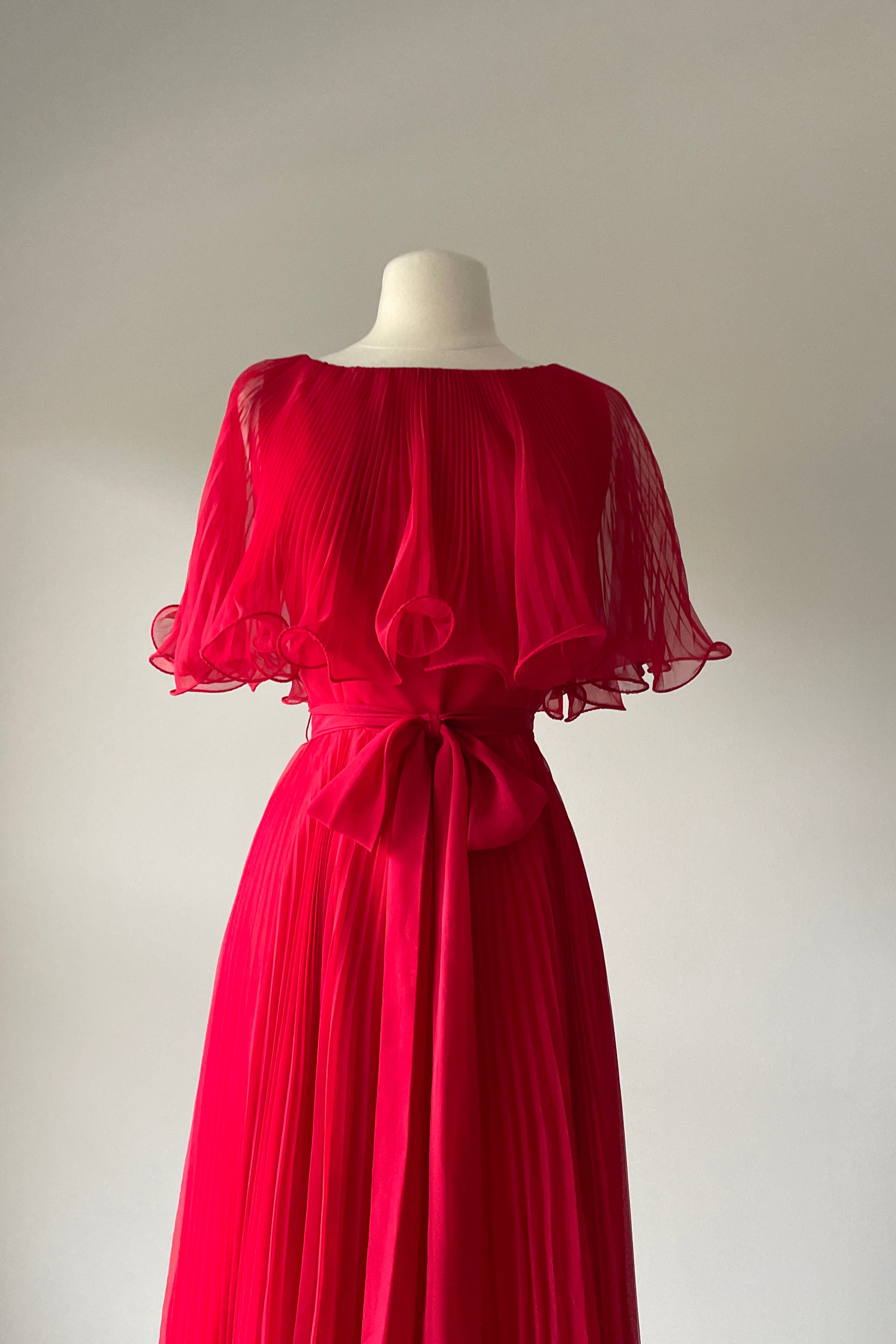 miss elliette chiffon dress 70s Miss Elliette Floral Chiffon Maxi With Large Balloon Sleeves