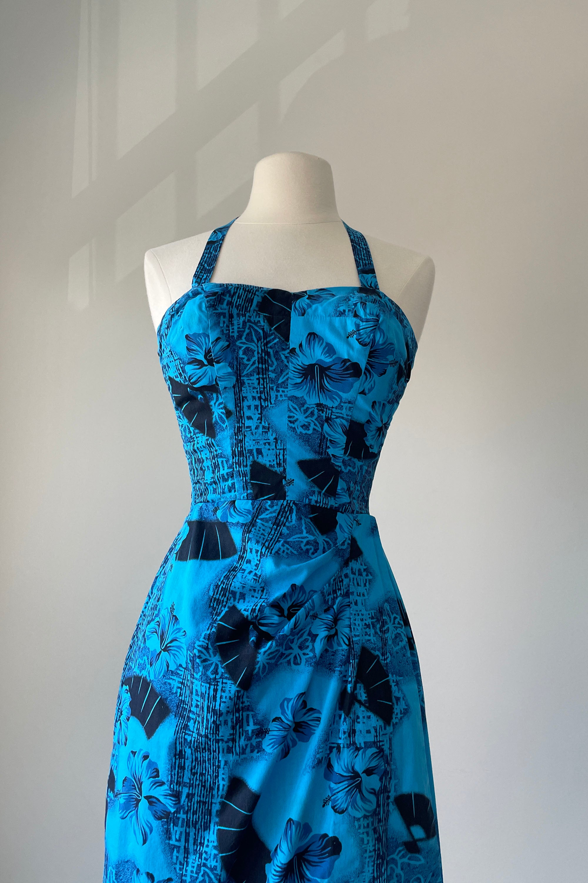 1950s Blue Hawaiian Sarong Dress by Diamond Head Sportswear