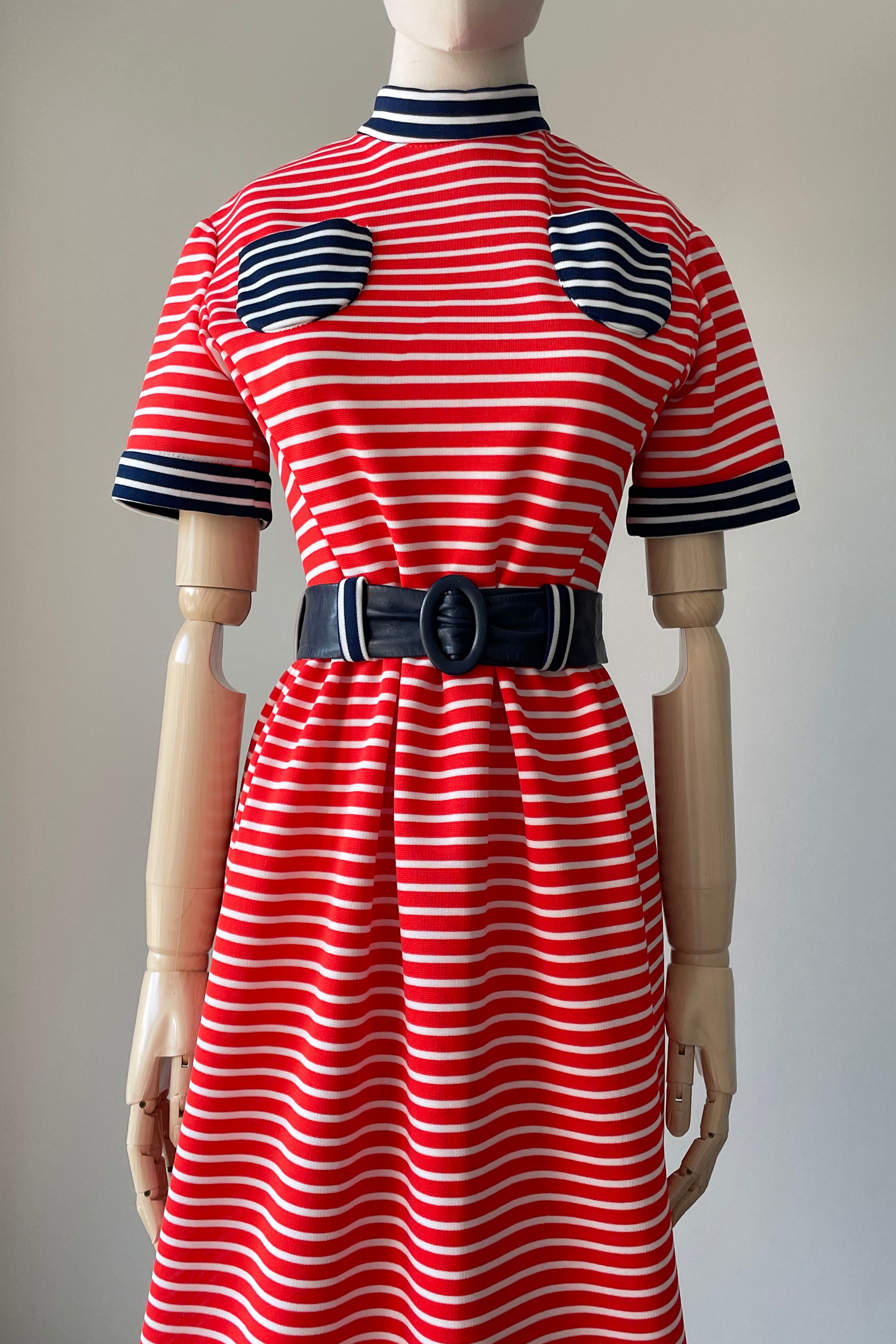 1960s Red Blue Striped Dress