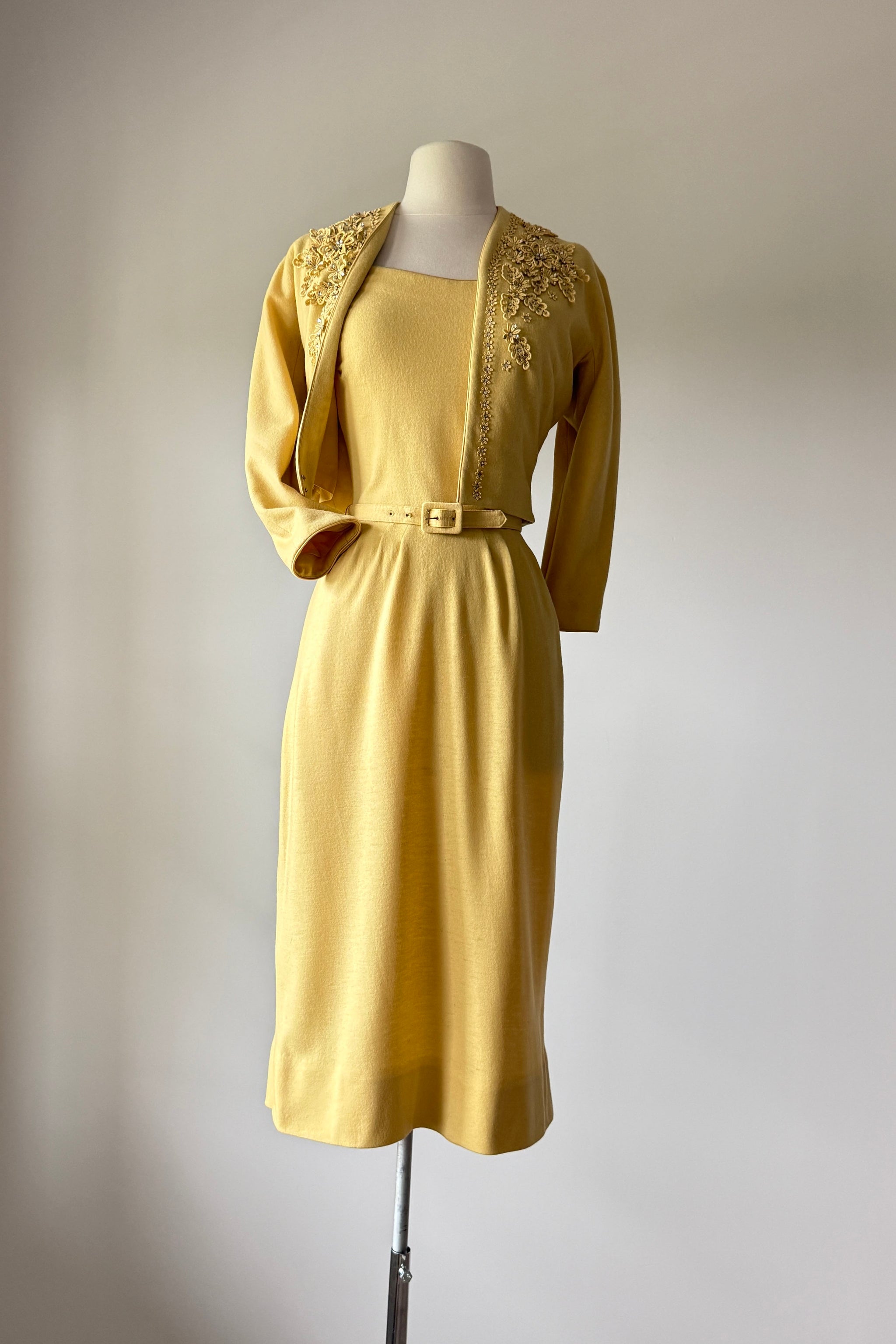 Vintage 1950s Marigold Wool Cocktail Dress + Jacket by Carlye | XS  Mill  Street Vintage