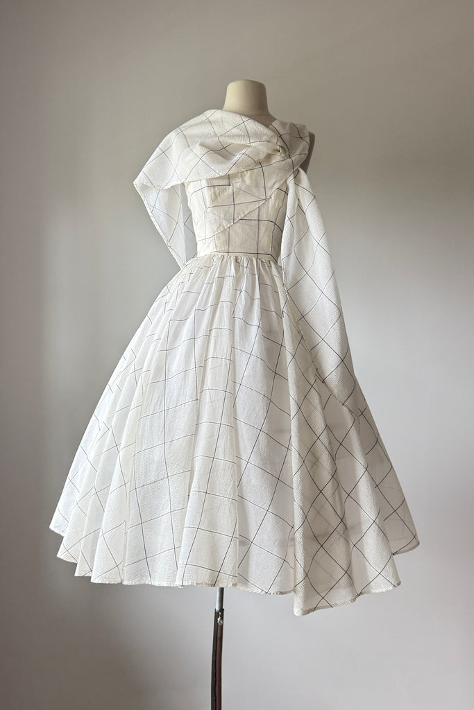 Vintage 1950s White Strapless Dress Shoulder Sash