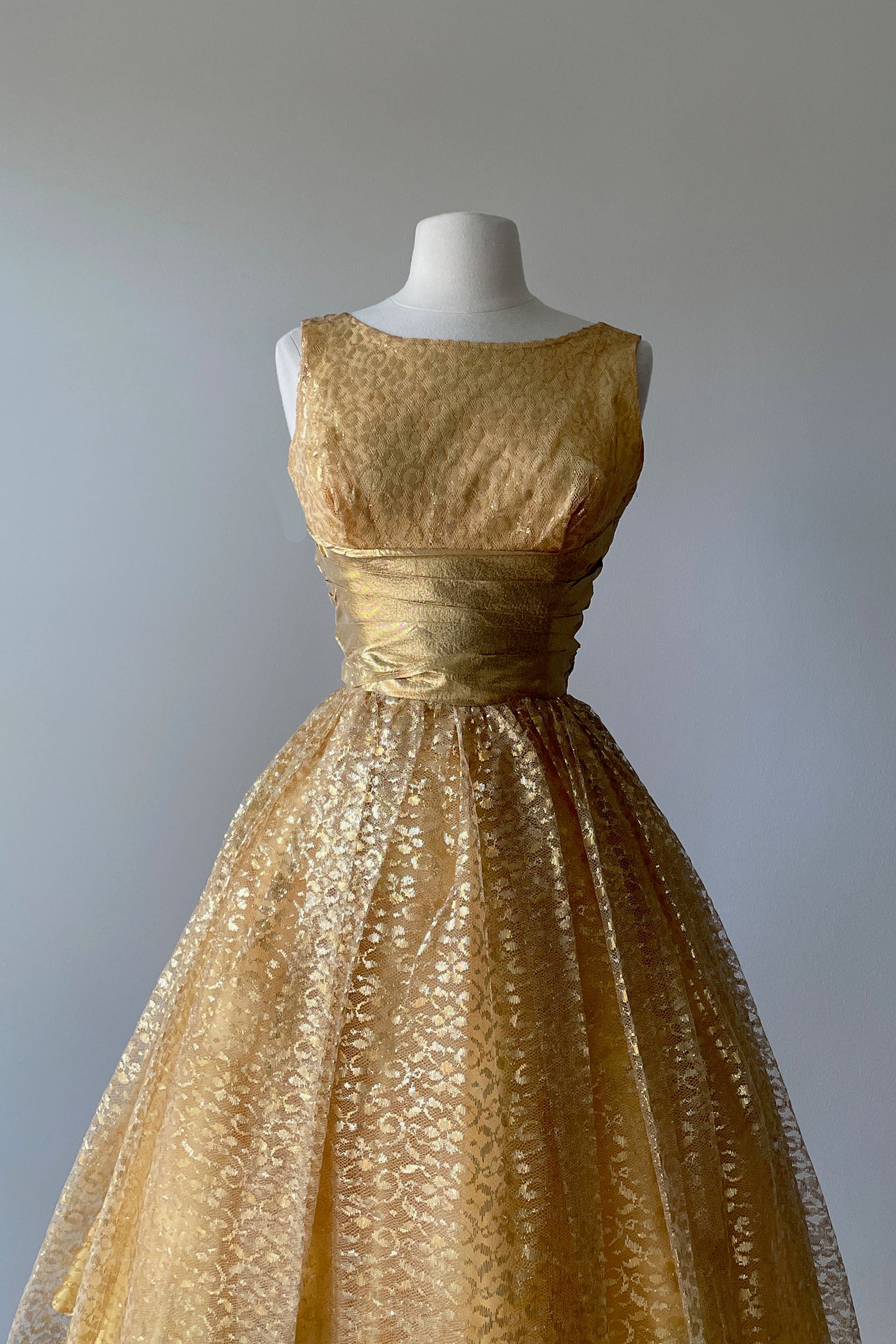 1950s Metallic Gold Lace Dress | XS/S Mill Street Vintage 1950s Metallic Gold Lace Dress | XS/S Mill Street Vintage