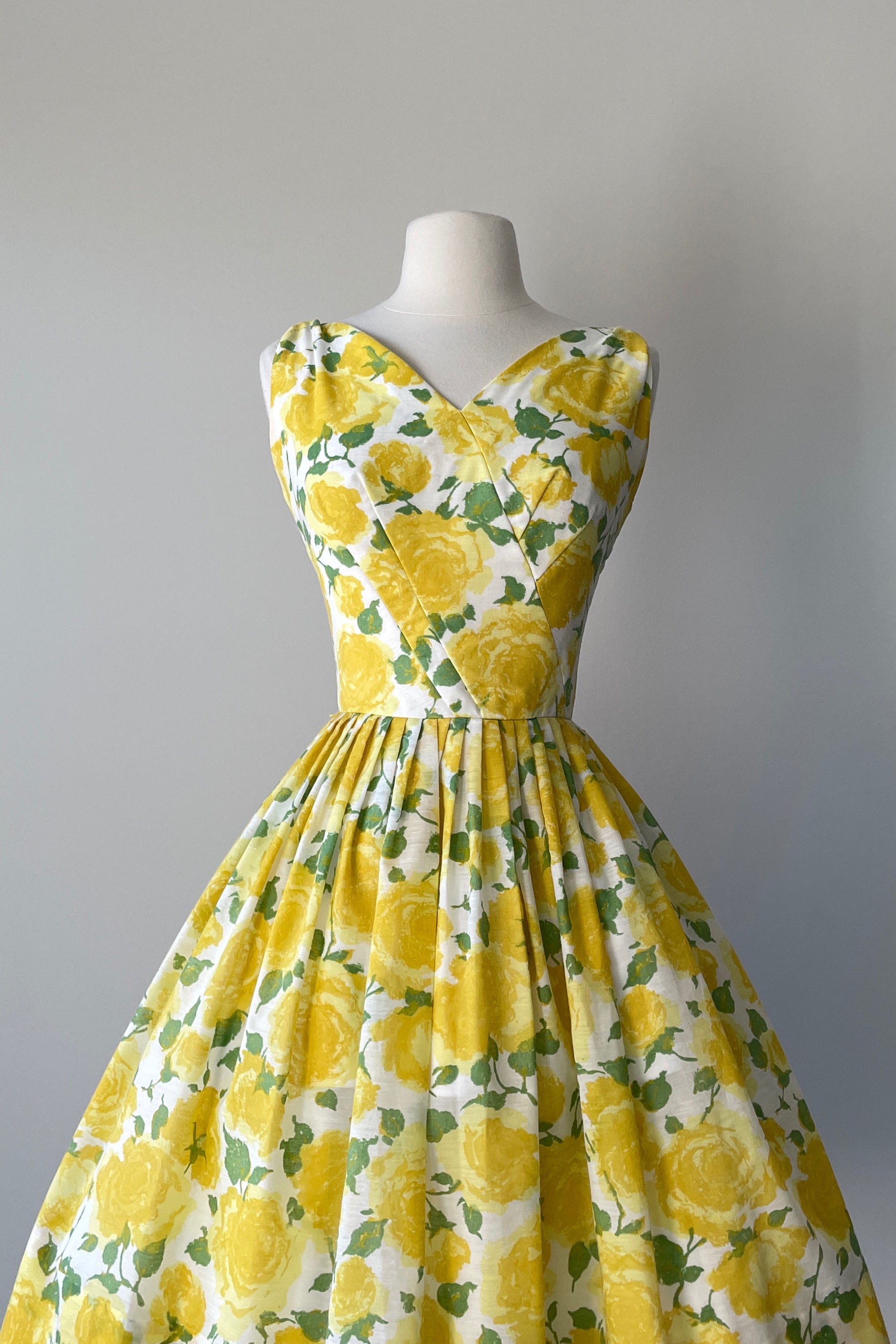 1950s Yellow Rose Print Dress by L'aiglon