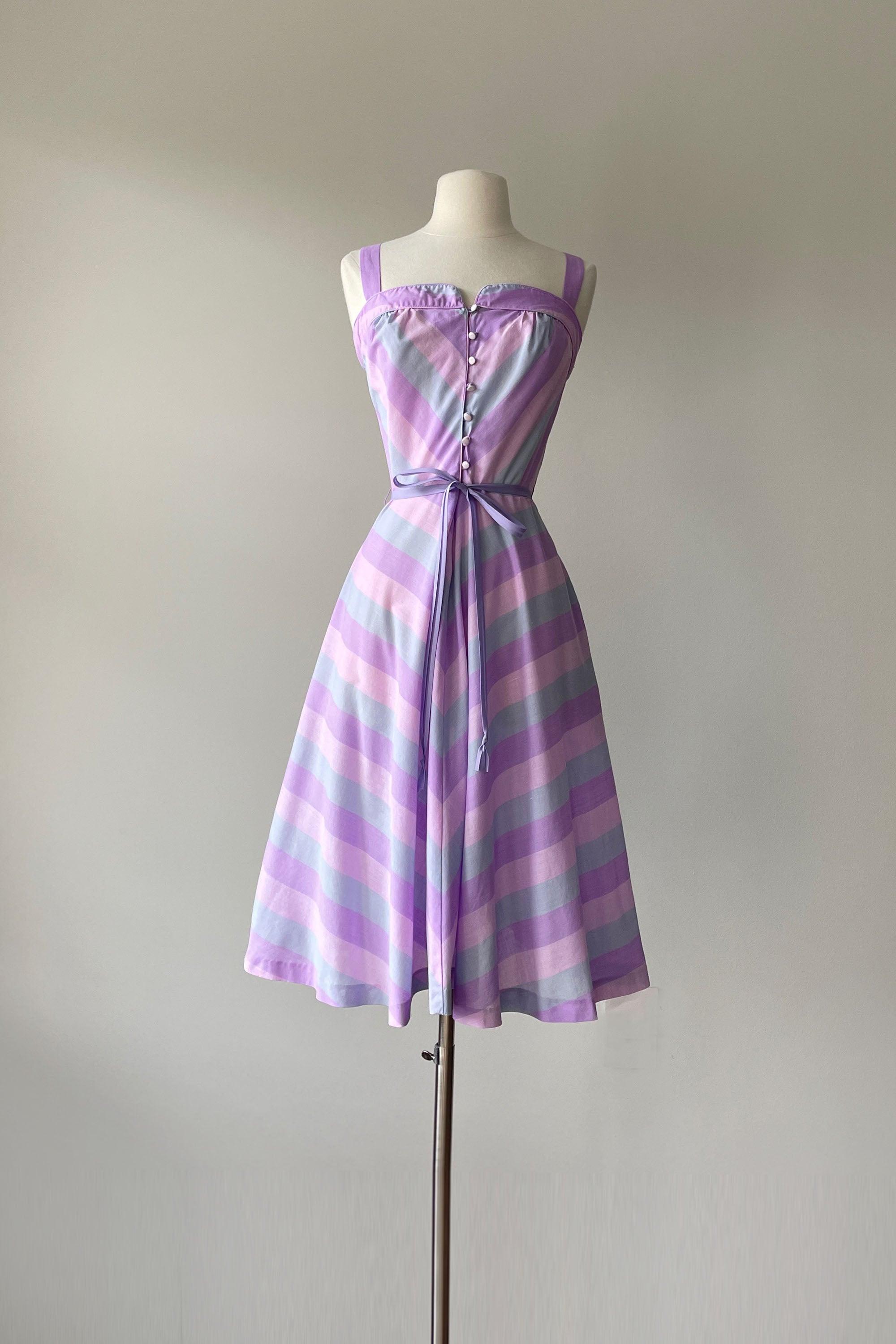 1980s Purple Chevron Stripe Sun Dress