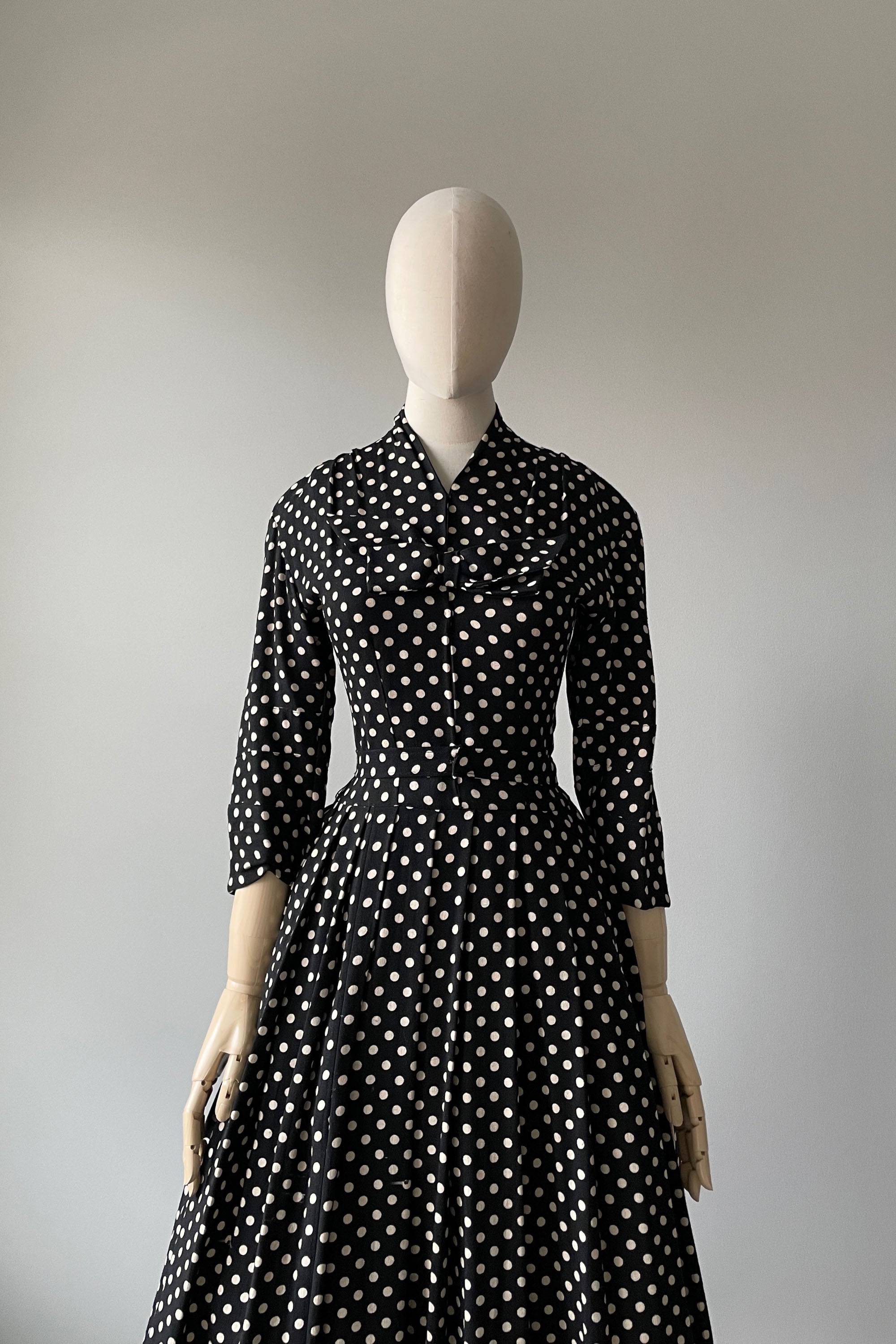 1950s Black White Polka Dot Dress | XS/S Mill Street Vintage 1950s Black White Polka Dot Dress | XS/S Mill Street Vintage