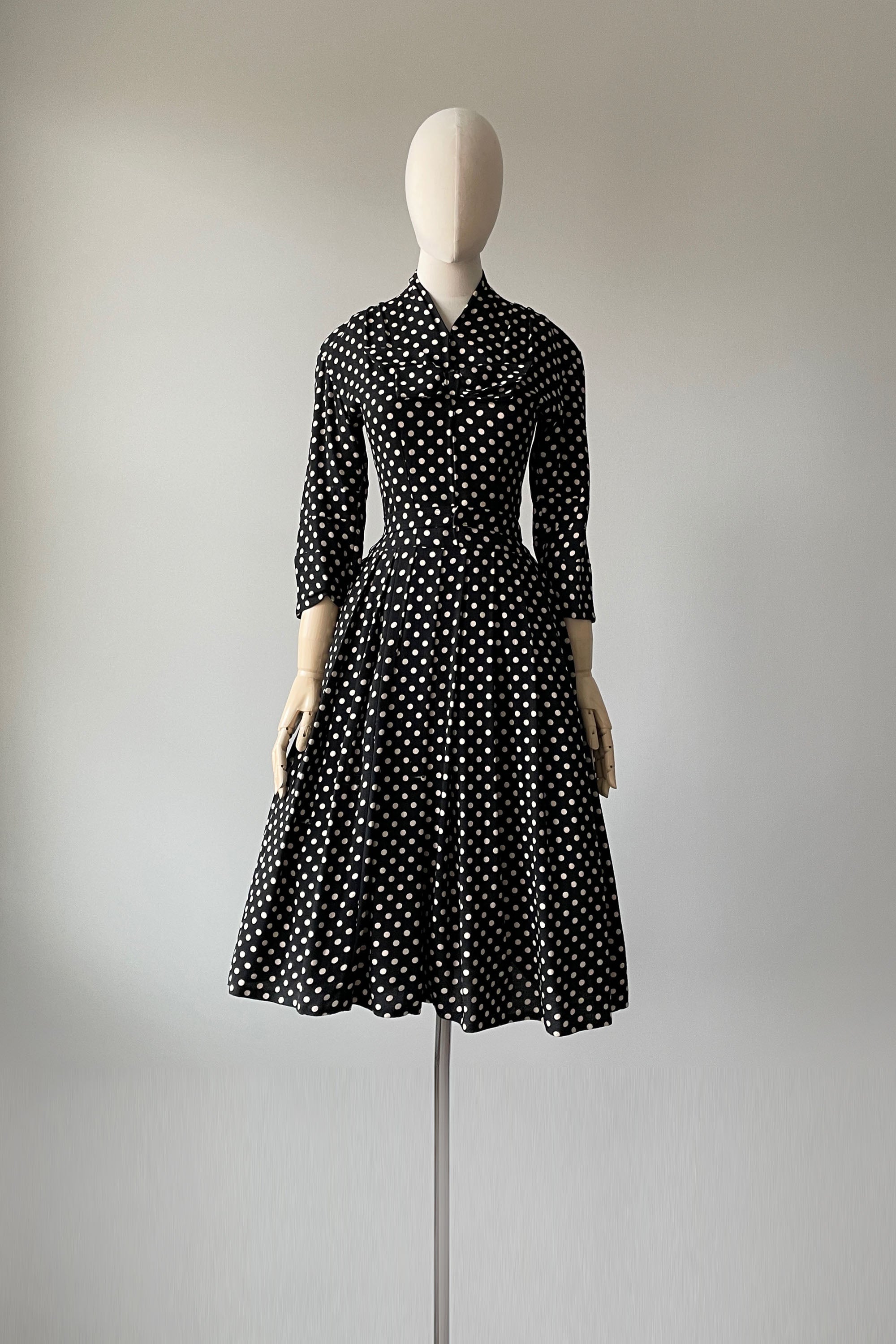1950s Black White Polka Dot Dress