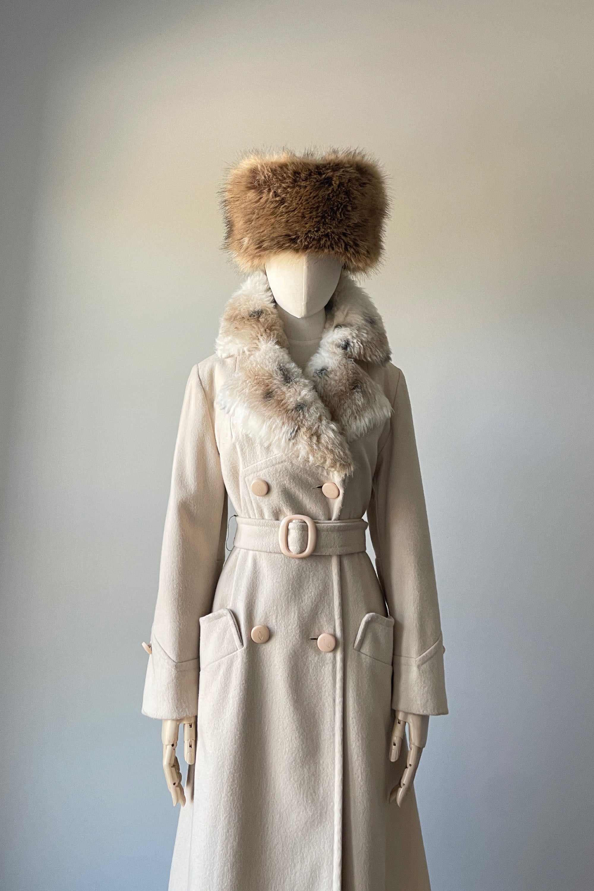 70s Belted Faux Fur Coat - Lucky Vintage