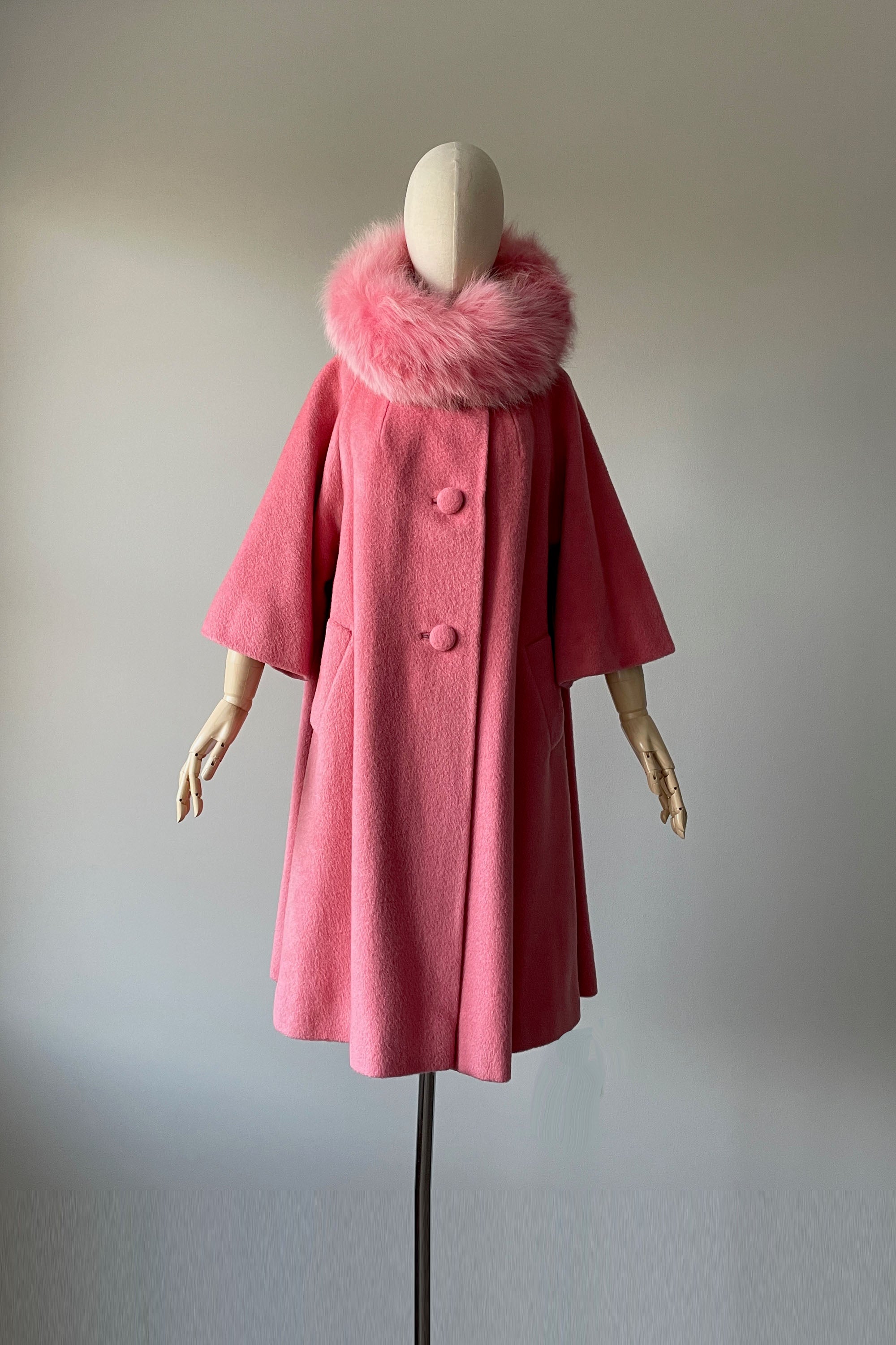 1960s Pink Mohair Faux Fur Collar Coat by Lilli Ann | S/M/L – Mill