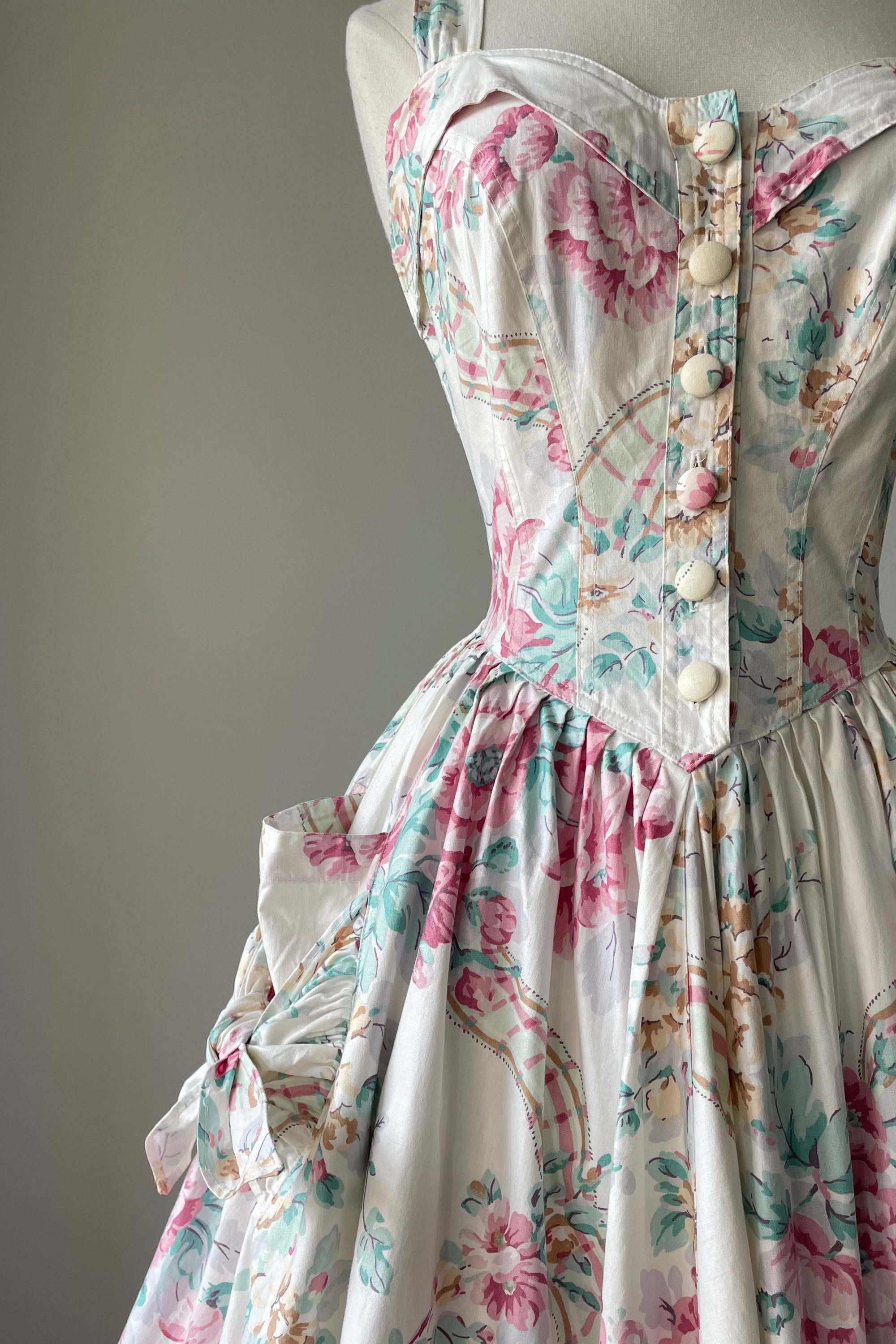 1980s Karen Alexander Floral Print Dress