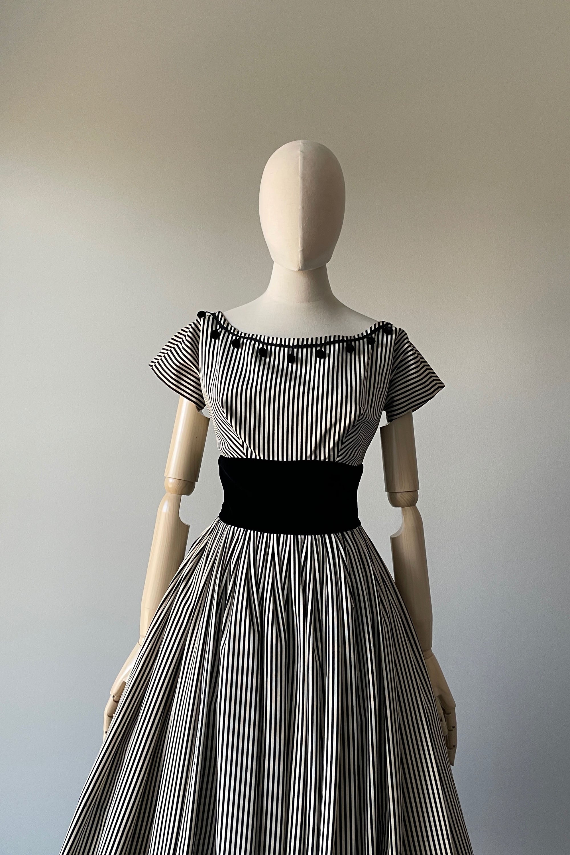 1950s Black White Striped Dress | XS Mill Street Vintage 1950s Black White Striped Dress | XS Mill Street Vintage